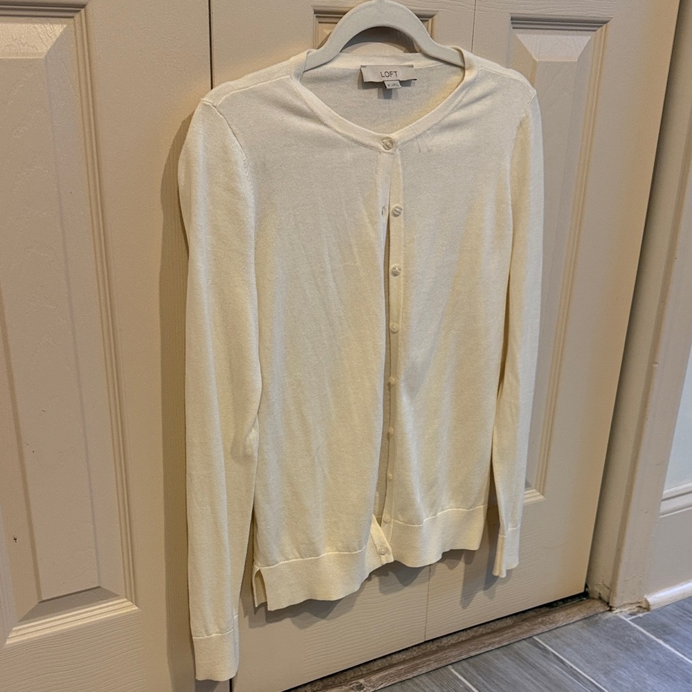 LOFT Women's Ivory Button-Up Cardigan